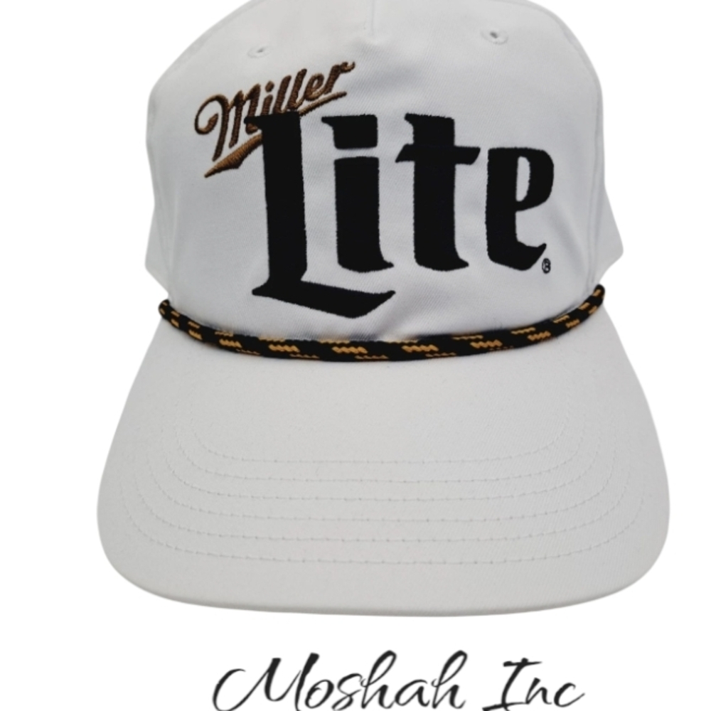 MILLER LITE Embroidered Snapback Hat Cap White Retro Rope Golf Genuine Licensed